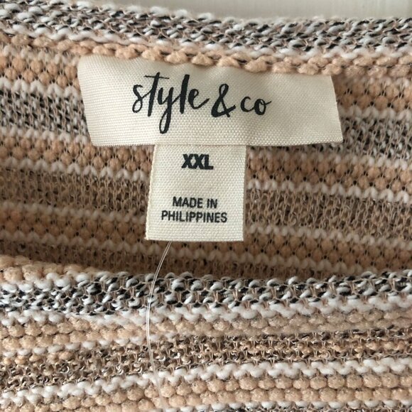 NWT Style & Co. Boho Sweater Womens Peach and Gray Pompom Sleeves Size XXL - Picture 5 of 8